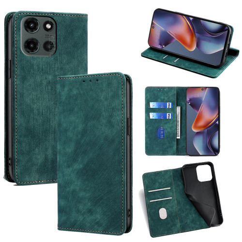 Moto G 2025 RFID Anti-theft Brush Magnetic Leather Phone Case - Green